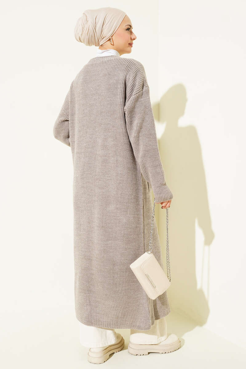 Button-Up Pocket Long Knit Cardigan Bronze - الصورة 3