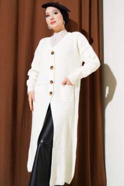 Alternative view of Button-Up Pocket Long Knit Cardigan Ecru