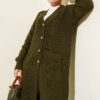 Button-Up Pocket Long Knit Cardigan Khaki - الصورة 2