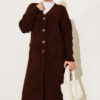 Button-Up Pocket Long Knit Cardigan Brown