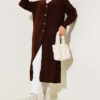 ⁦Button-Up Pocket Long Knit Cardigan Brown⁩ - الصورة ⁦2⁩