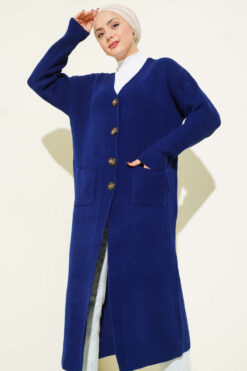 Alternative view of Button-Up Pocket Long Knit Cardigan Navy Blue