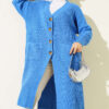 Button-Up Pocket Long Knit Cardigan Blue