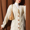 Buttoned Knit Detail Cardigan Beige