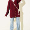 Buttoned Knit Detail Cardigan Burgundy - Image 2