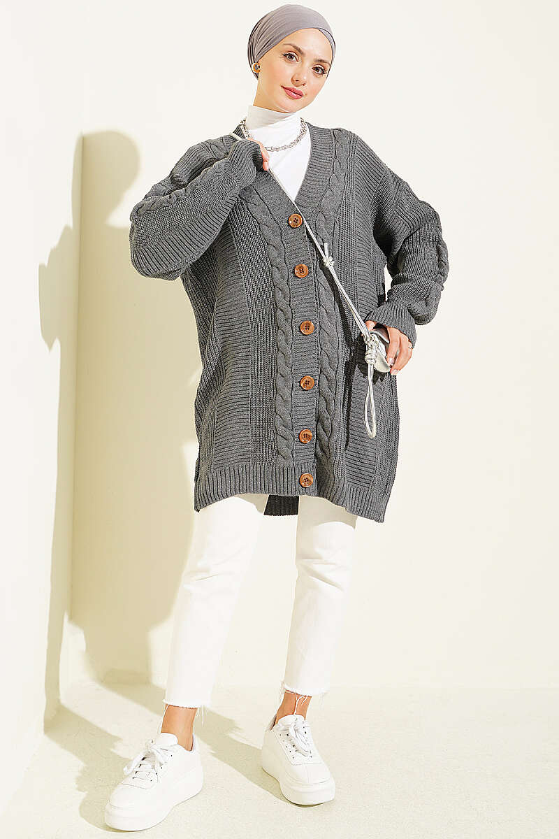 Buttoned Knit Detail Cardigan Smoke - Image 2