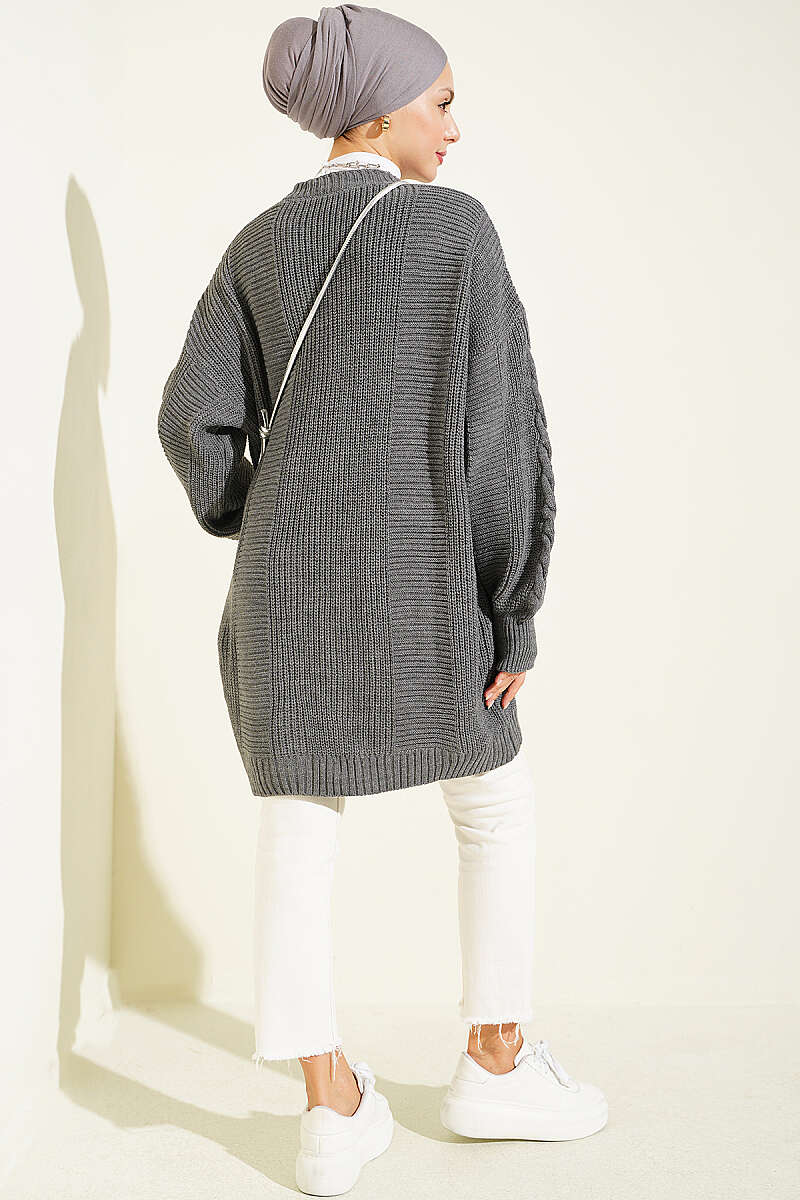 Buttoned Knit Detail Cardigan Smoke - Image 3