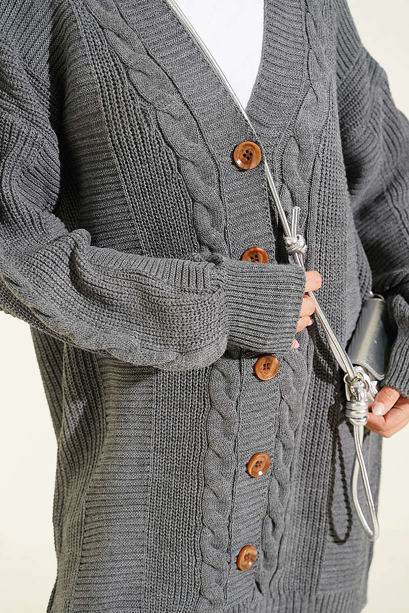 Buttoned Knit Detail Cardigan Smoke - Image 4