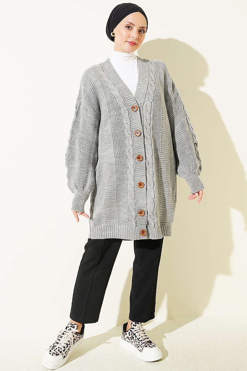 Buttoned Knit Detail Cardigan Grey - Image 2