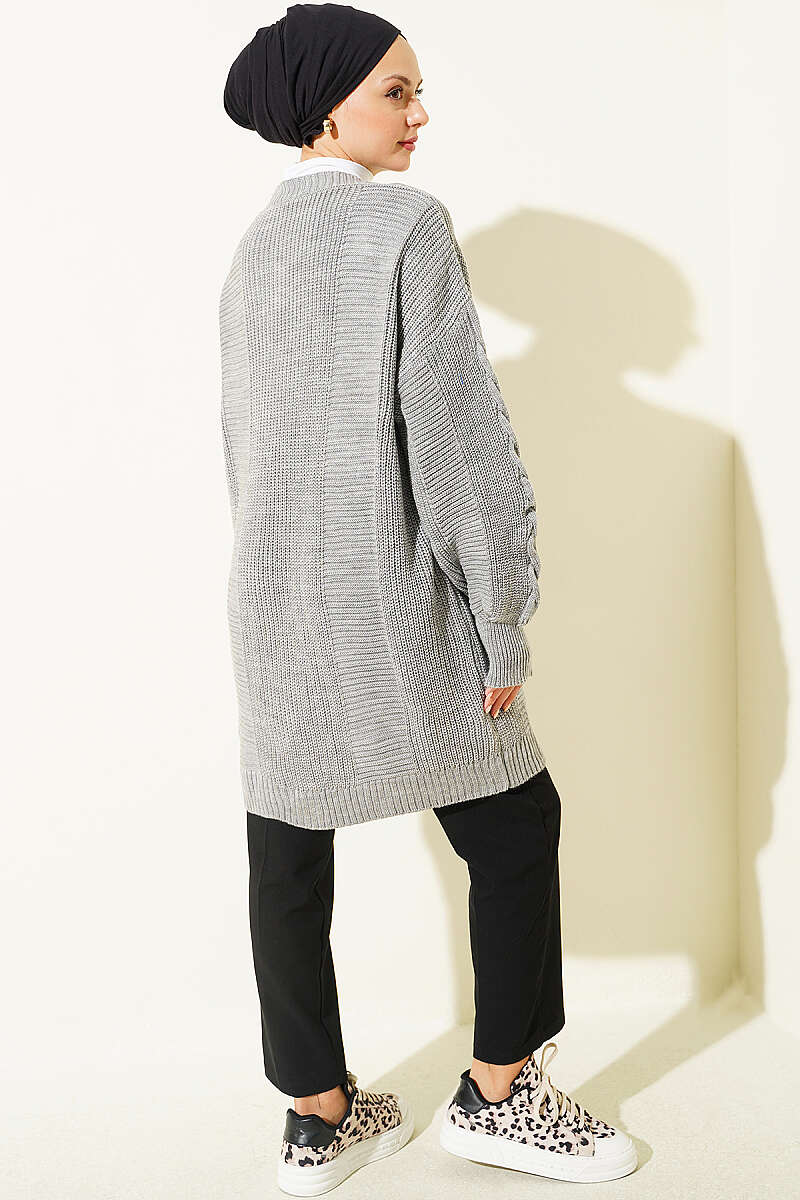 Buttoned Knit Detail Cardigan Grey - Image 3