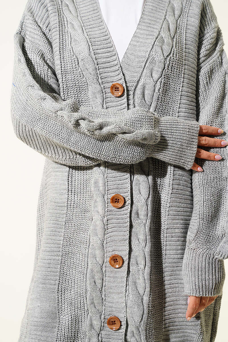 Buttoned Knit Detail Cardigan Grey - Image 4
