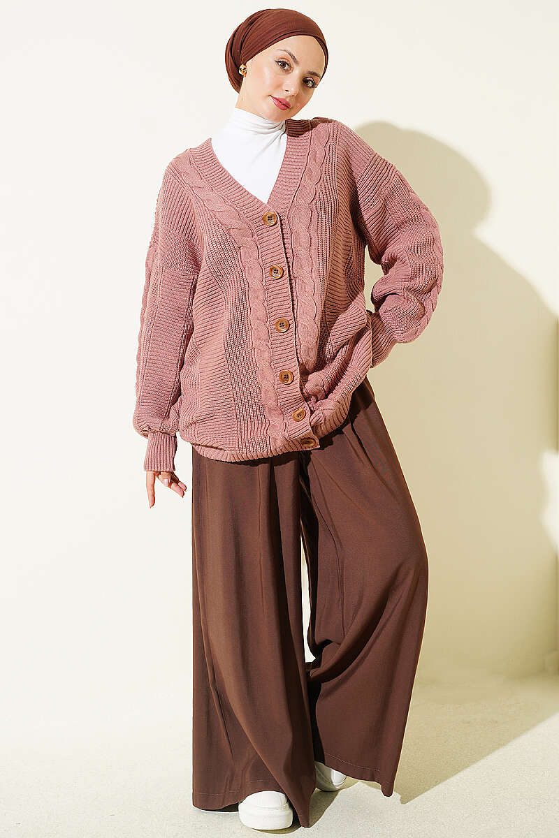 Buttoned Knit Detail Cardigan Rose Dust - Image 2