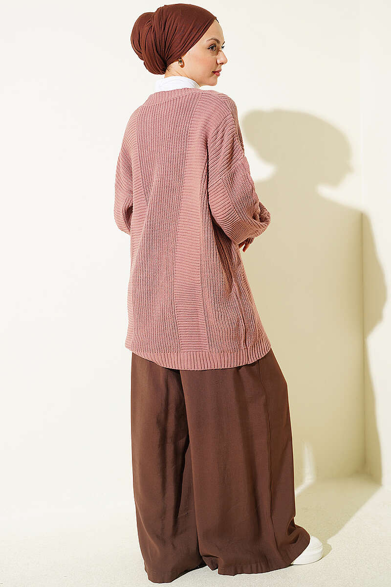 Buttoned Knit Detail Cardigan Rose Dust - Image 3
