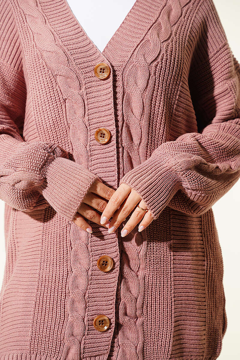 Buttoned Knit Detail Cardigan Rose Dust - Image 4
