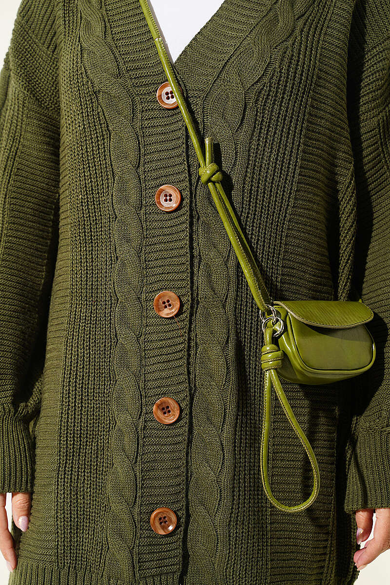 Buttoned Knit Detail Cardigan Khaki - Image 4