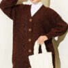 Buttoned Knit Detail Cardigan Brown