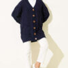 Buttoned Knit Detail Cardigan Navy Blue - Image 2