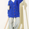 Buttoned Knit Detail Cardigan Saxon Blue - Image 2