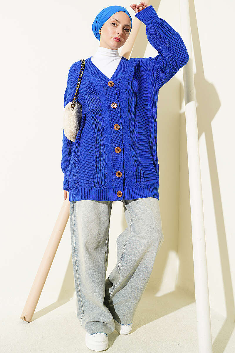 Buttoned Knit Detail Cardigan Saxon Blue - Image 2