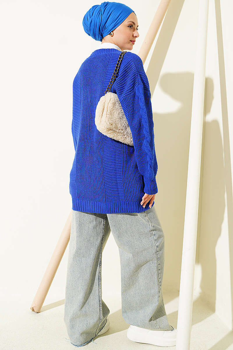 Buttoned Knit Detail Cardigan Saxon Blue - Image 3