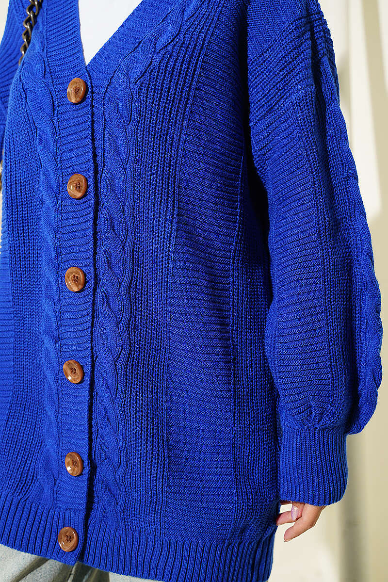 Buttoned Knit Detail Cardigan Saxon Blue - Image 4