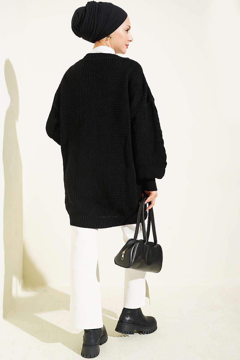 Buttoned Knit Detail Cardigan Black - immagine 3