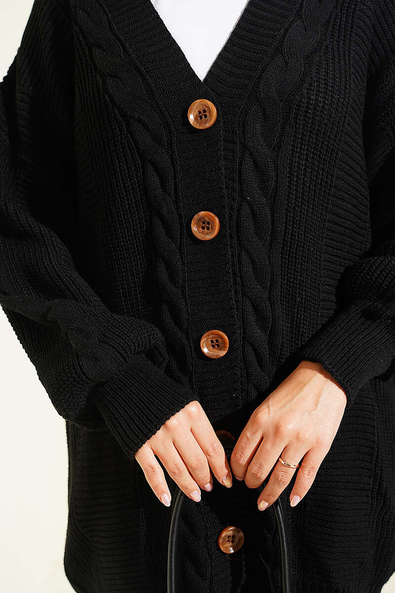 Buttoned Knit Detail Cardigan Black - immagine 4