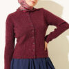 Buttoned Knitted Cardigan with Braided Hair Texture Plum