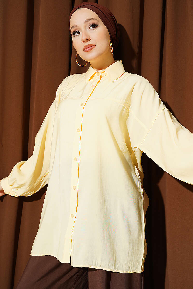 Low Shoulder Tie Belted Modal Shirt Yellow