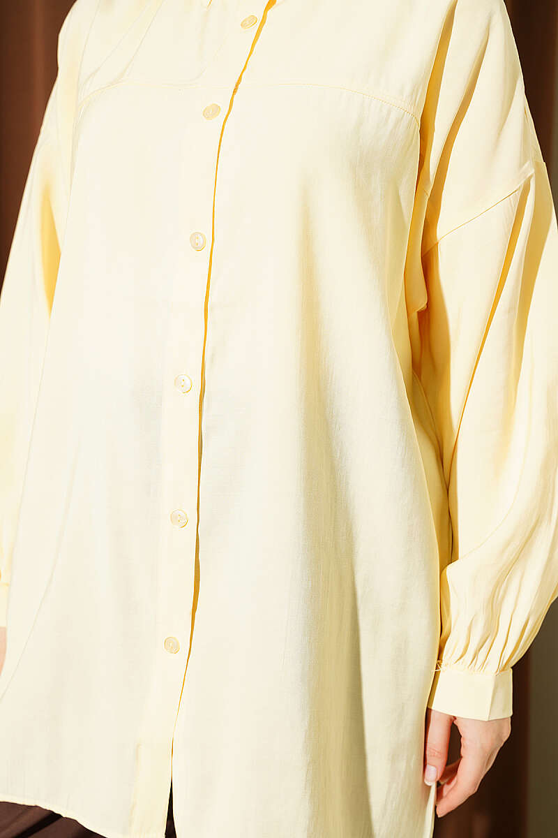 Low Shoulder Tie Belted Modal Shirt Yellow - Image 4