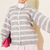 Off-Shoulder Striped French Terry Knit Cardigan Pink