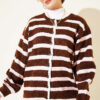 Off-Shoulder Striped French Terry Knit Cardigan Powder Pink