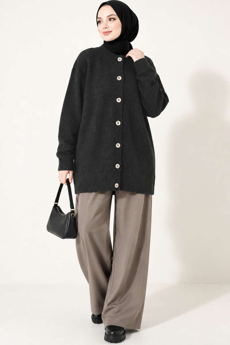 Off-Shoulder Button-Front French Terry Knit Cardigan Anthracite - Afbeelding 3