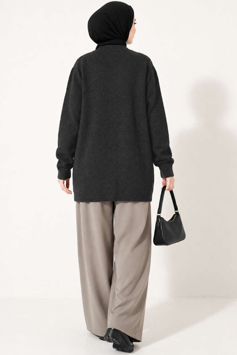 Off-Shoulder Button-Front French Terry Knit Cardigan Anthracite - Afbeelding 4