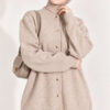 Off-Shoulder Button-Front French Terry Knit Cardigan Beige - Imagen 2