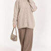 Off-Shoulder Button-Front French Terry Knit Cardigan Beige - Imagen 3