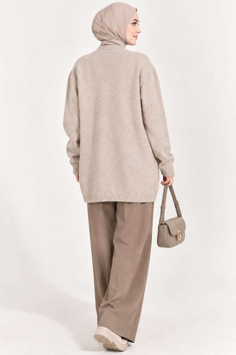 Off-Shoulder Button-Front French Terry Knit Cardigan Beige - Imagen 4