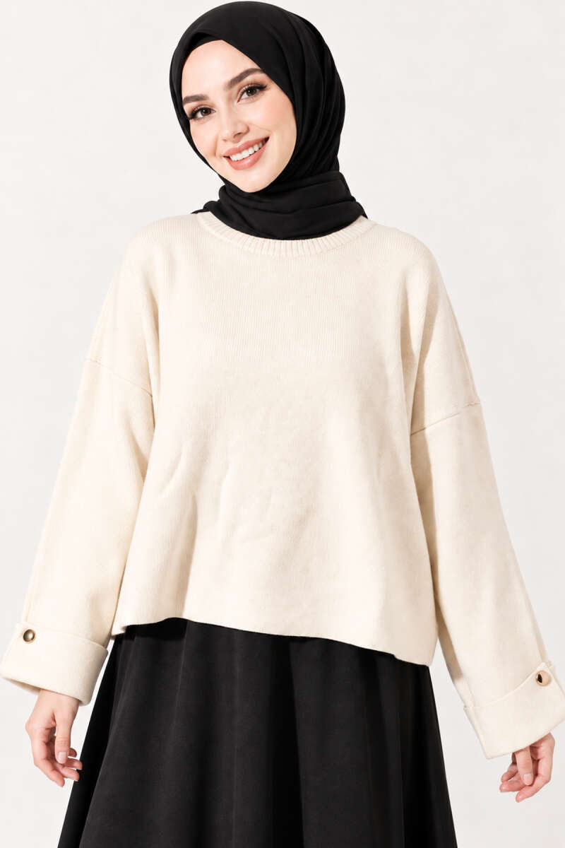 Off-Shoulder Loose-Fit French Terry Knit Sweater Beige