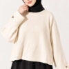 Off-Shoulder Loose-Fit French Terry Knit Sweater Beige - Image 2