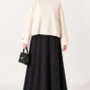 Off-Shoulder Loose-Fit French Terry Knit Sweater Beige - Image 3