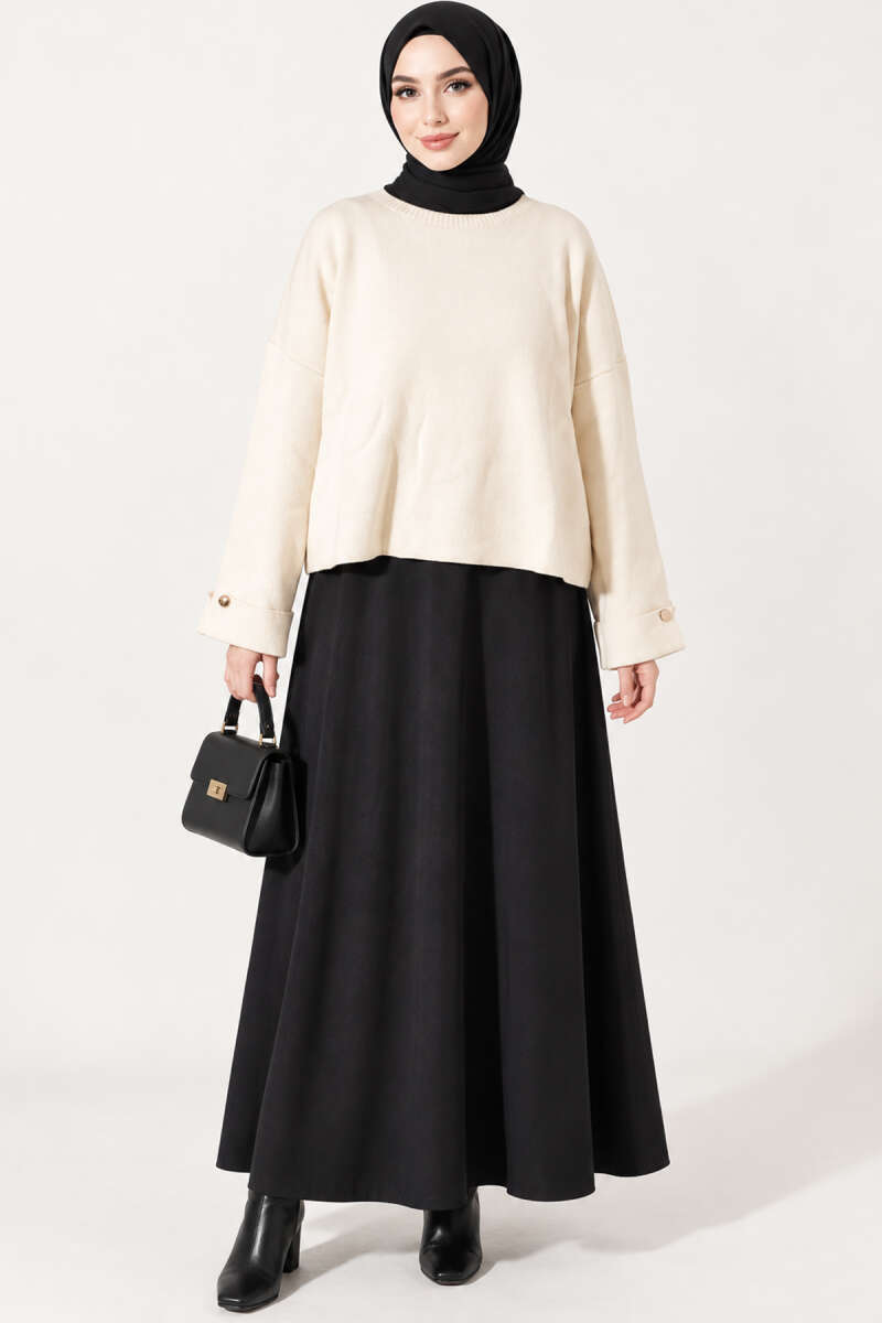 Off-Shoulder Loose-Fit French Terry Knit Sweater Beige - Image 3