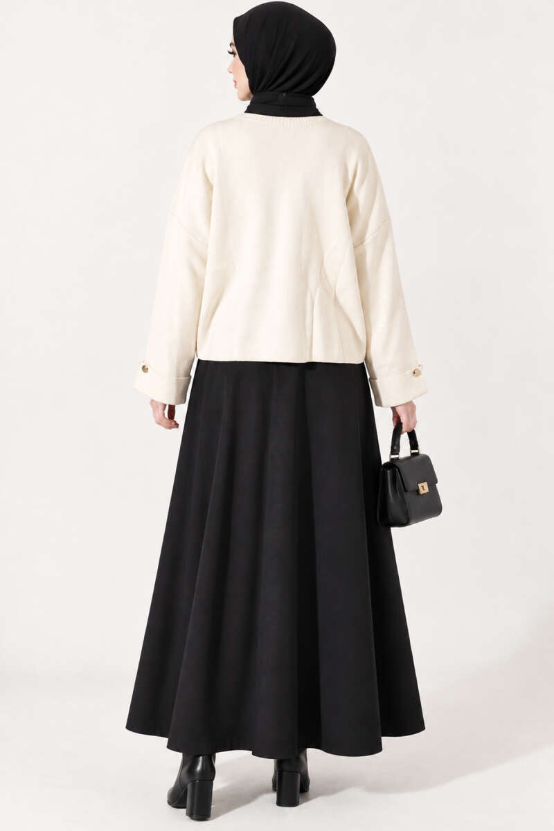 Off-Shoulder Loose-Fit French Terry Knit Sweater Beige - Image 4