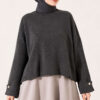 Off-Shoulder Loose-Fit French Terry Knit Sweater Smoke