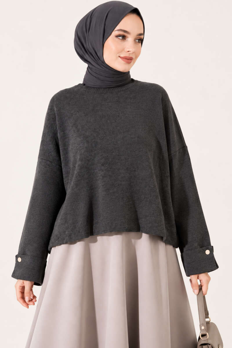 Off-Shoulder Loose-Fit French Terry Knit Sweater Smoke
