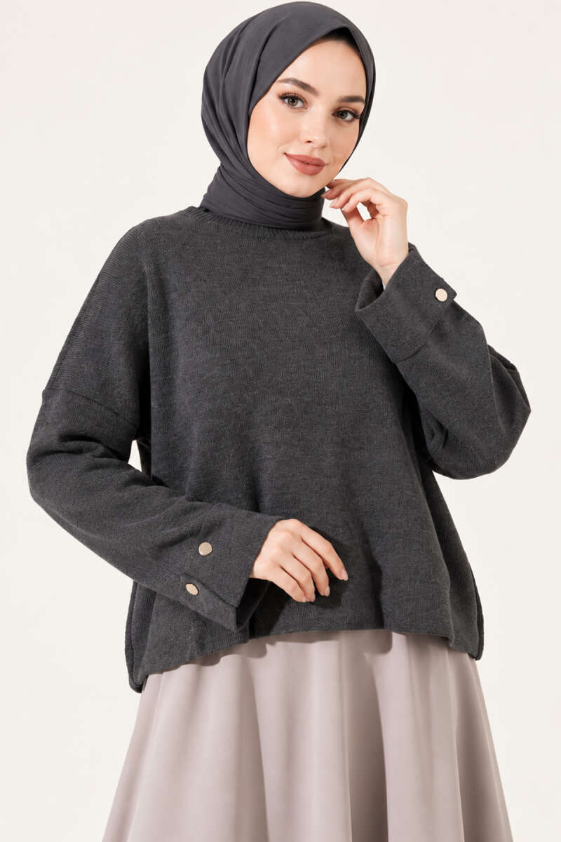 Off-Shoulder Loose-Fit French Terry Knit Sweater Smoke - Imagen 2