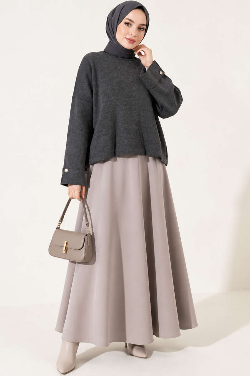 Off-Shoulder Loose-Fit French Terry Knit Sweater Smoke - Imagen 3