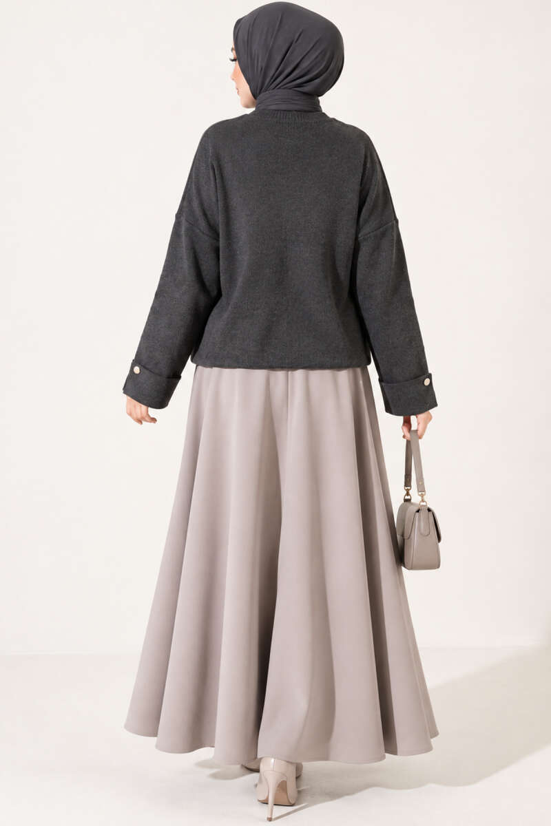 Off-Shoulder Loose-Fit French Terry Knit Sweater Smoke - Imagen 4