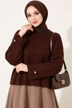 Off-Shoulder Loose-Fit French Terry Knit Sweater Brown