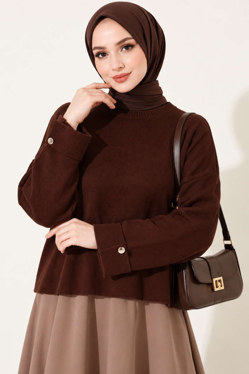Off-Shoulder Loose-Fit French Terry Knit Sweater Brown