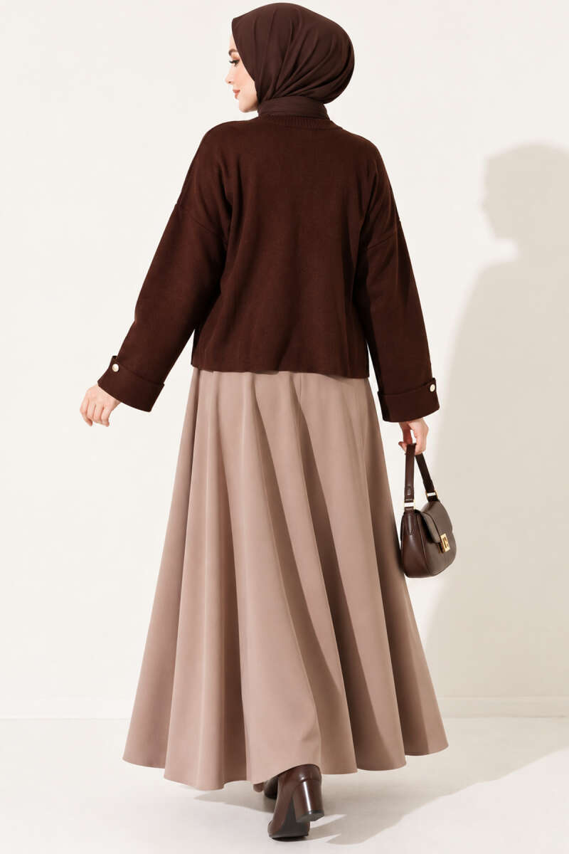 Off-Shoulder Loose-Fit French Terry Knit Sweater Brown - Image 4